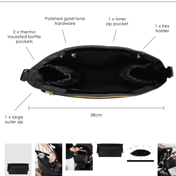 The Nappy Society Vegan Leather Pram Caddy Black/Gunmetal Stroller Bag Organizer - Picture 2 of 11